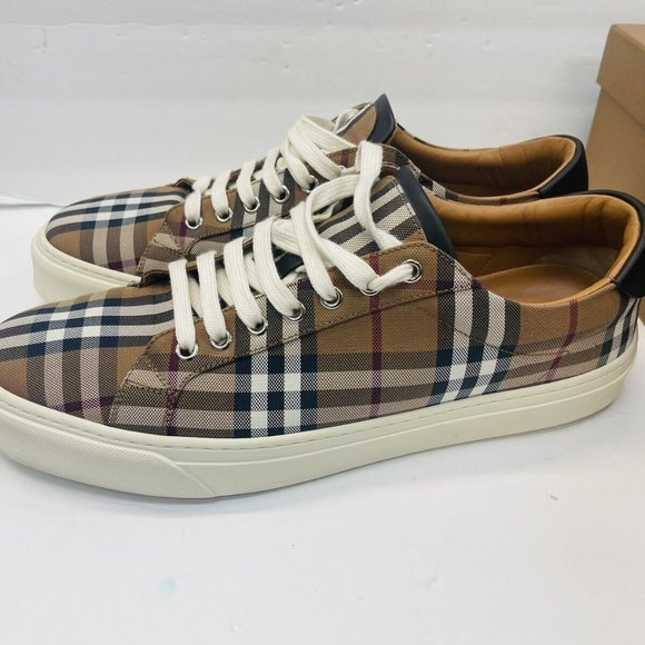 BURBERRY MEN'S RANGLETON MEN'S CHECK CANVAS LOW TOP SNEAKERS SHOES us11 - Picture 3 of 4
